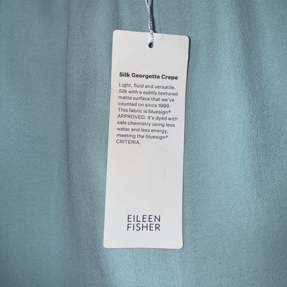 Eileen Fisher Silk Georgette Crepe Wide Leg Ankle Pull On Pants Small Pool NEW - Picture 3 of 9